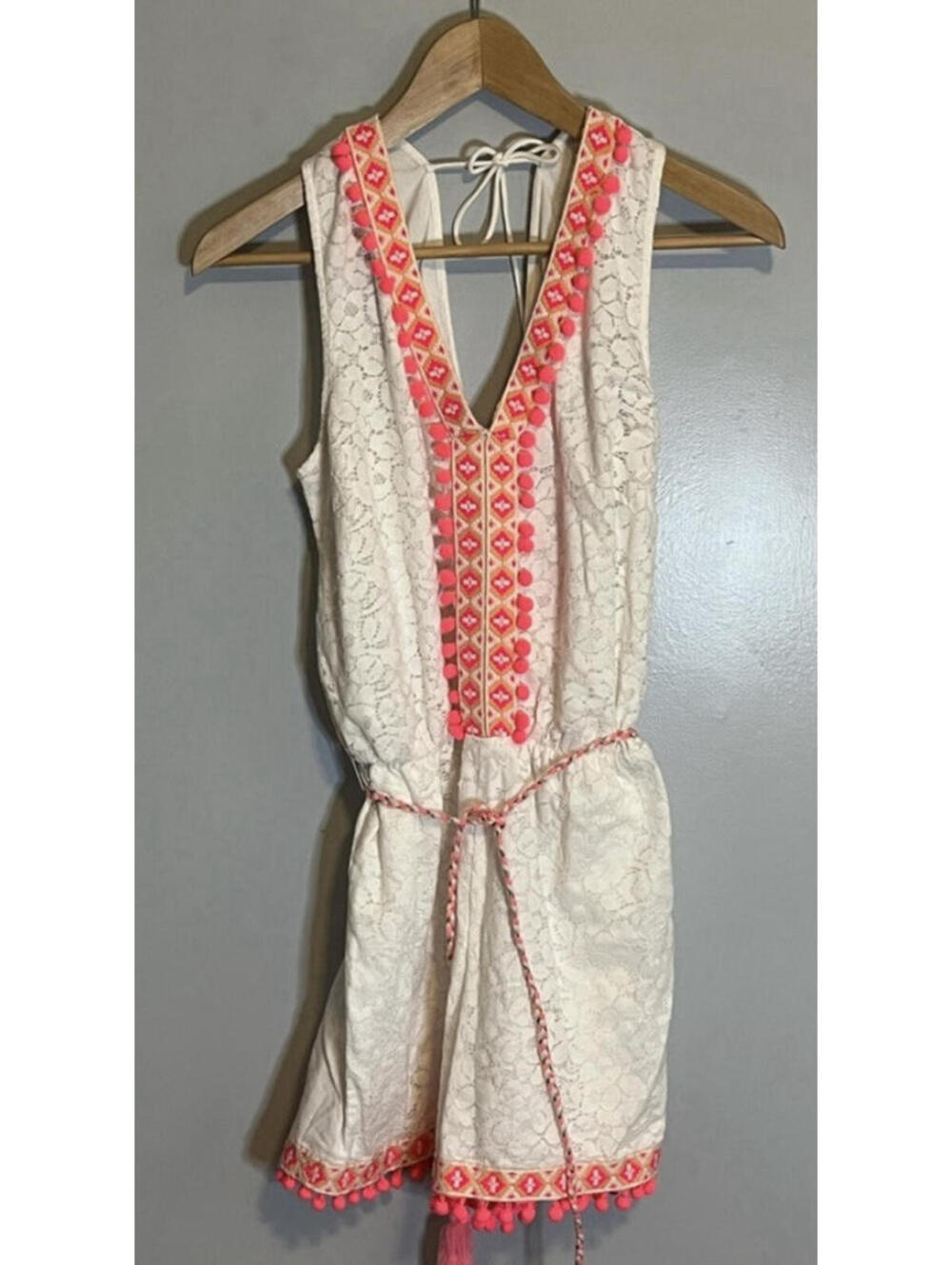 Venus Romper Shorts Cotton Size 6 Pom Pom White Pink Boho Summer
